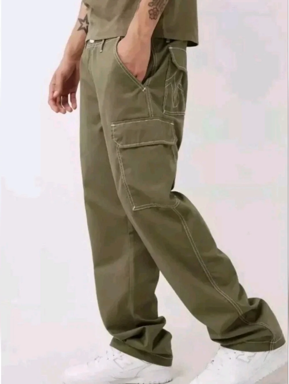 True Religion Ripstop Cargo Pants Kalamata Green White Stitch Men Sz 36